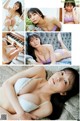 A collage of photos of a woman in a white bra and panties.